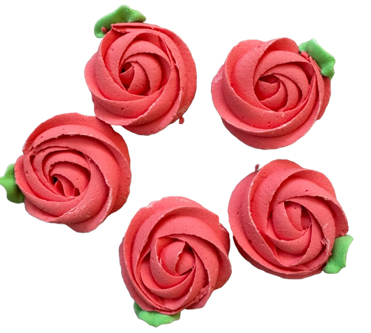 Set of 5 edible meringue decorations, Light red flowers