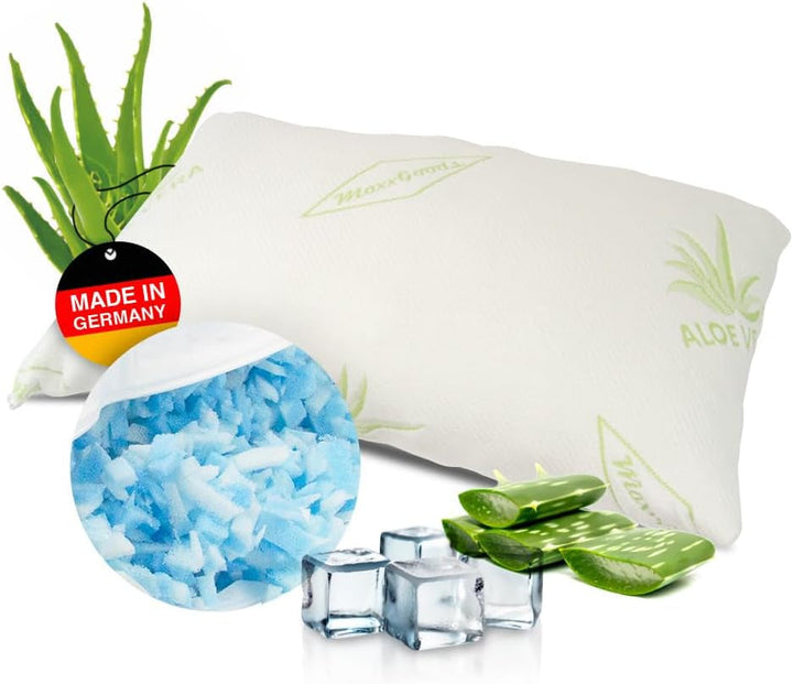 Maxxgoods pernă ortopedică, pernă de susținere a gâtului din spumă visco gel cu capac de protecție aloe vera și capac interior 100% bumbac - pernă pentru dormit pe stomac, spate și lateral (42Cm X 70Cm X 12Cm)