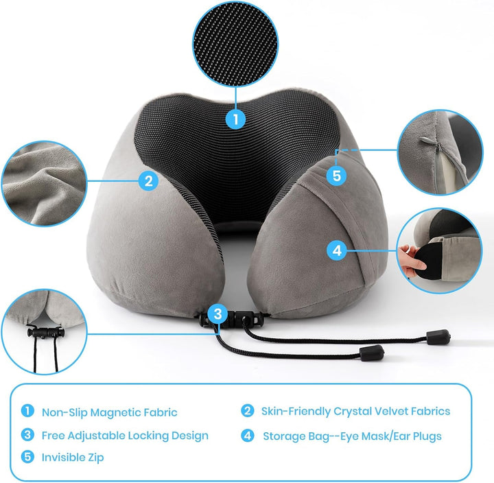 Good Nite Neck Pillow Airplane Neck Pillow Travel Pillow Adult Neck Pillow Car Home Pillow Head Pillow Ergonomic Memory Foam Washable With Narrow Back Adjustable Grey