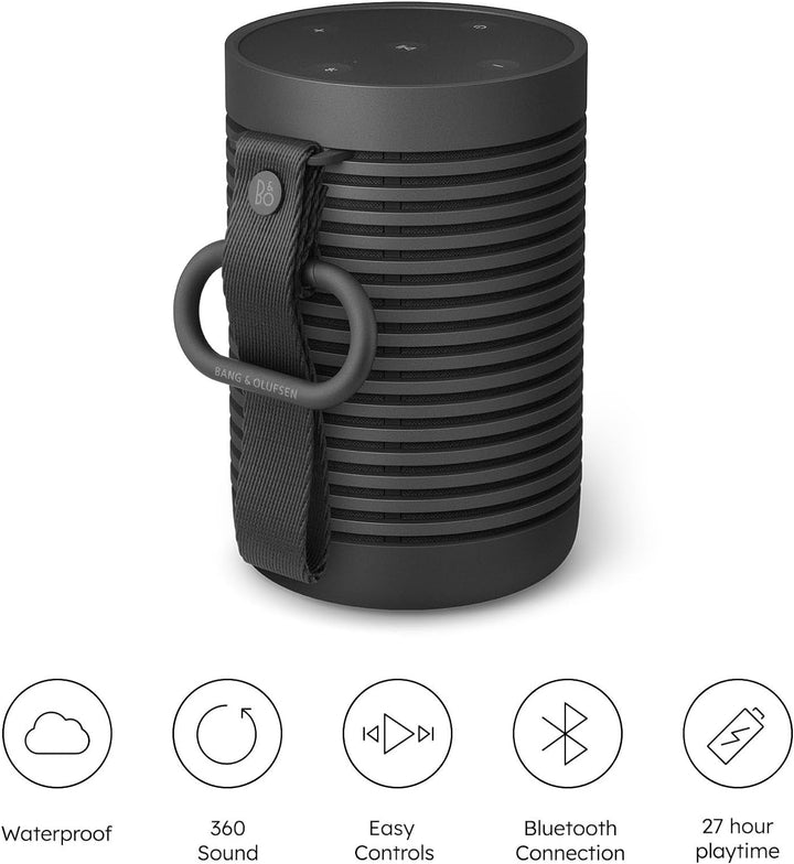 Bang & Olufsen Beosound Explore - Bluetooth portabil fără fir pentru exterior, casă și călătorie, baterie cu autonomie de 27 de ore, difuzor rezistent la apă 360° + cablu de încărcare USB-C - negru antracit