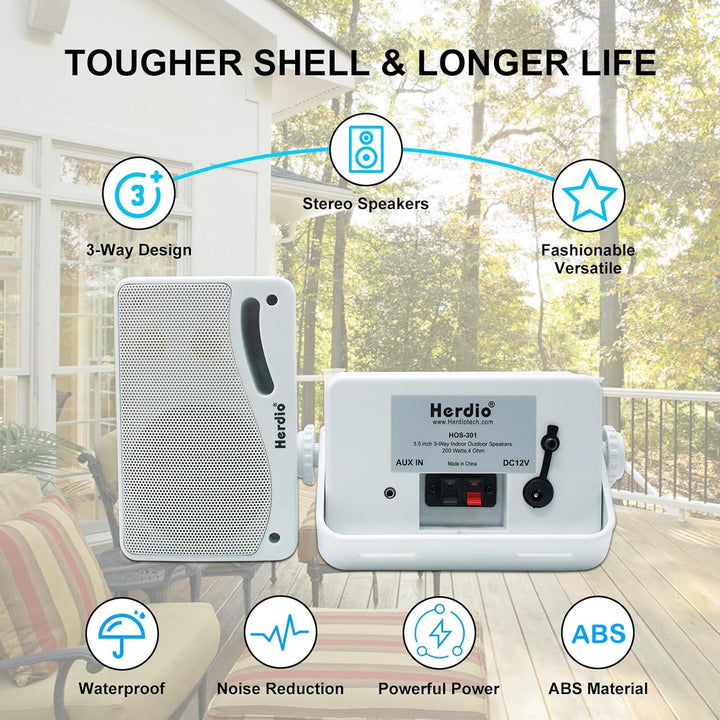 3,5 Zoll Bluetooth Outdoor Lautsprecher Marine Lautsprecher 3 Wege 200W Wasserdicht Weatherproof Für Outdoor Indoor Patio Garten Deck Camper Boot Terrasse Restaurant (1 Paar, Weiß)