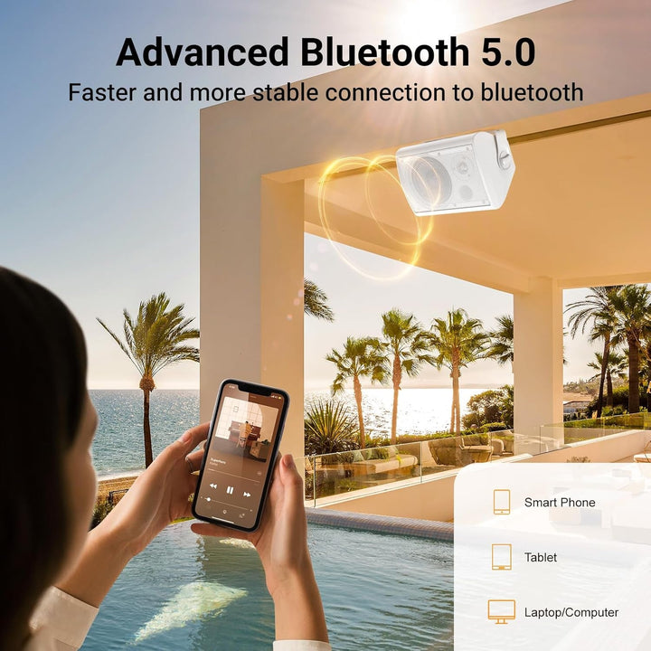 STUDIOFINIX 6,5 Zoll 400 Watt Wasserdicht Außenlautsprecher Outdoor-Lautsprecher Bluetooth Wandhalterung Lautsprecher Wasserdicht Wetterfest Für Patio Garage Home Outdoor (Weiß)