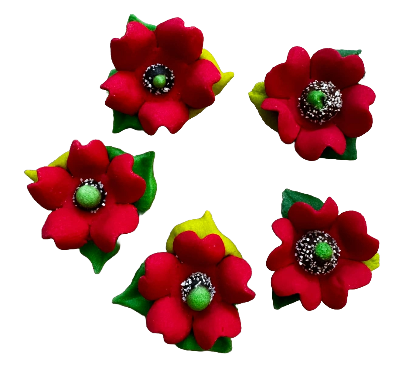 Lot de 5 décorations comestibles en pâte à sucre, Fleurs de Coquelicot