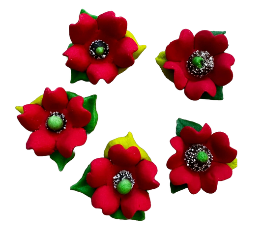 Set of 5 edible sugar paste decorations, Poppy flowers