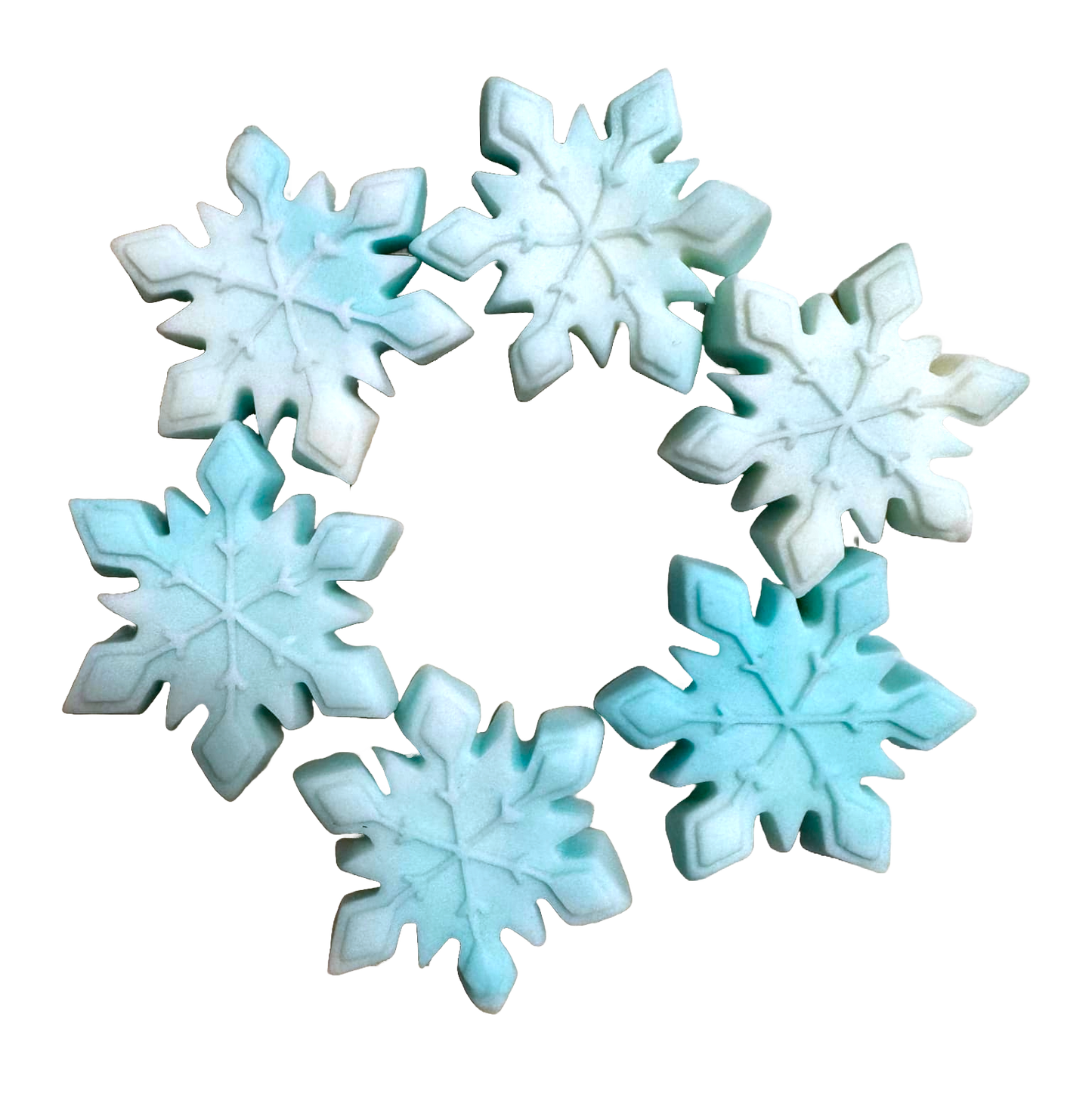 Set of 6 edible sugar decorations, Snowflakes