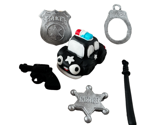 Set of 6 edible sugar paste decorations, Police