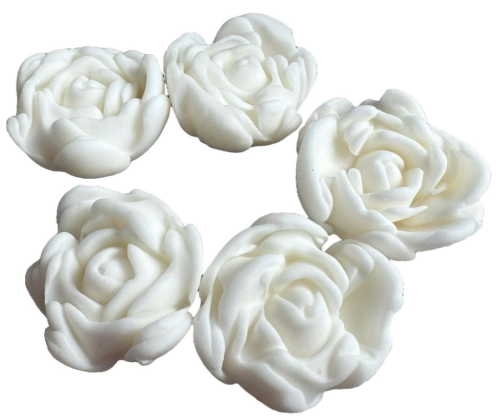 Set 5 decoratiuni comestibile din zahar, Trandafiri albi - Nati Shop