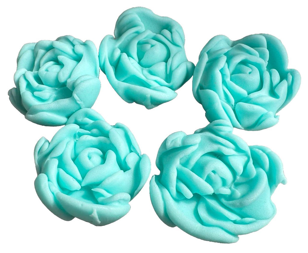 Set 5 decoratiuni comestibile din zahar, Trandafiri bleu - Nati Shop