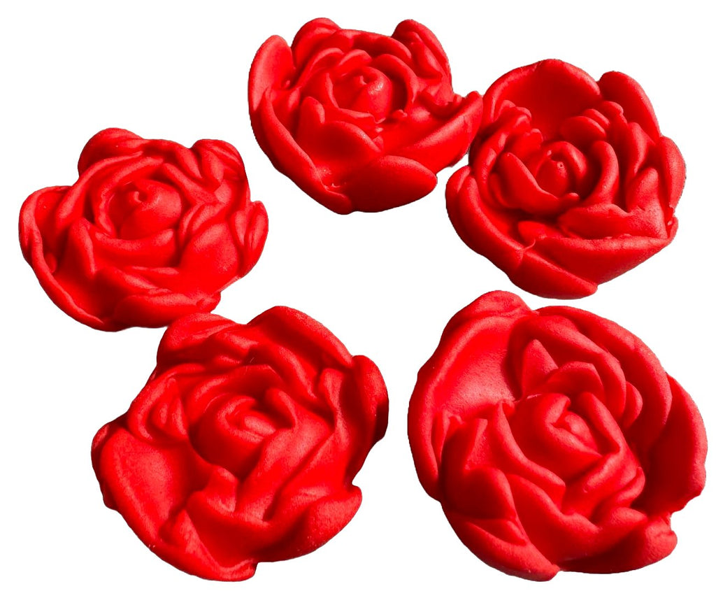 Set 5 decoratiuni comestibile din zahar, Trandafiri rosii - Nati Shop