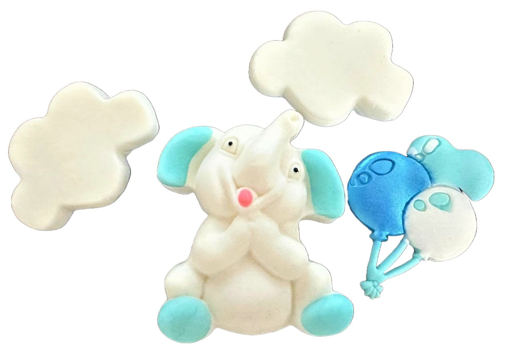 Set decoratiuni comestibile din zahar, Elefant bleu - Nati Shop